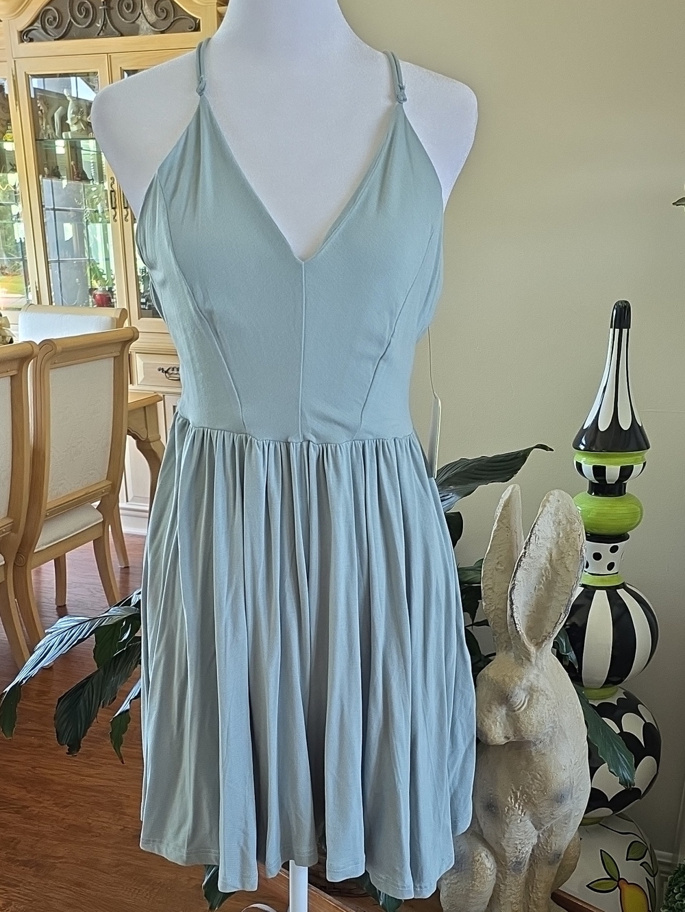 Light Sage V-Neck Halter Summer Dress